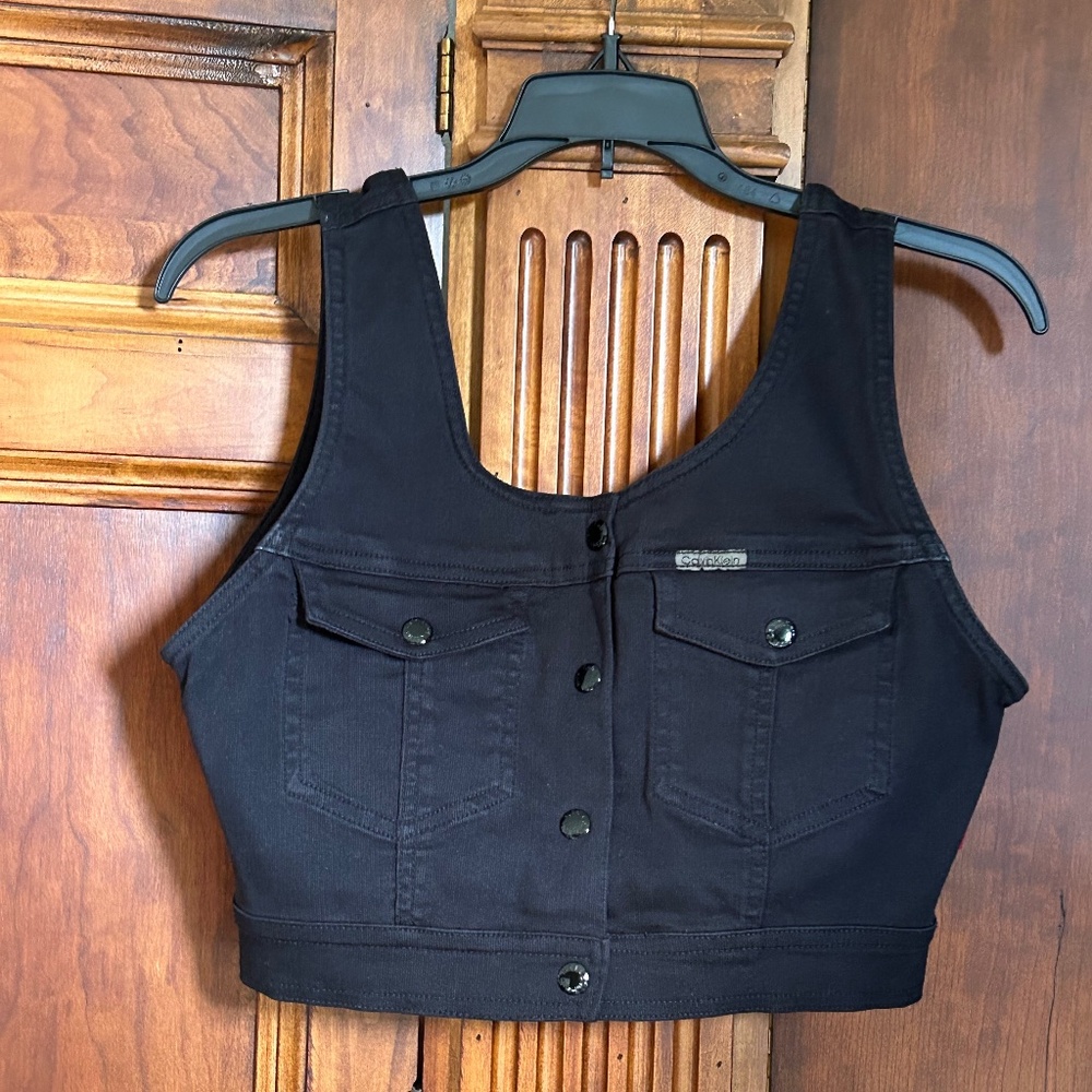 Calvin Klein Black Cropped Jeans Vest, Size L